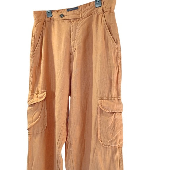 Rachel Rachel Roy Pants Womens Medium Orange 100% Linen Cargo Elastic  Waist - Picture 5 of 10